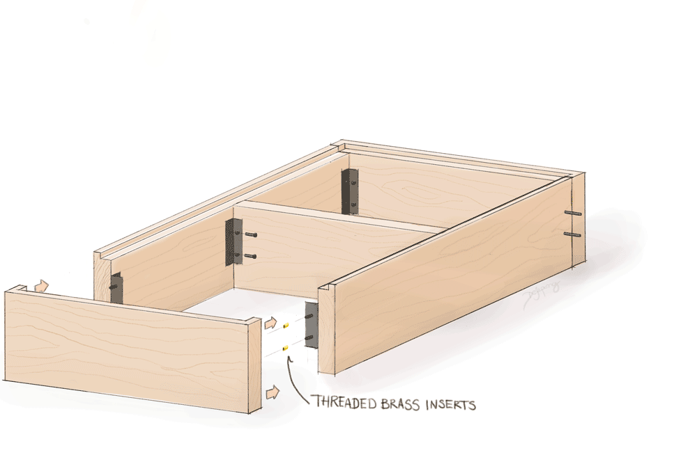 Hand-drawn sketch of bed frame assembly