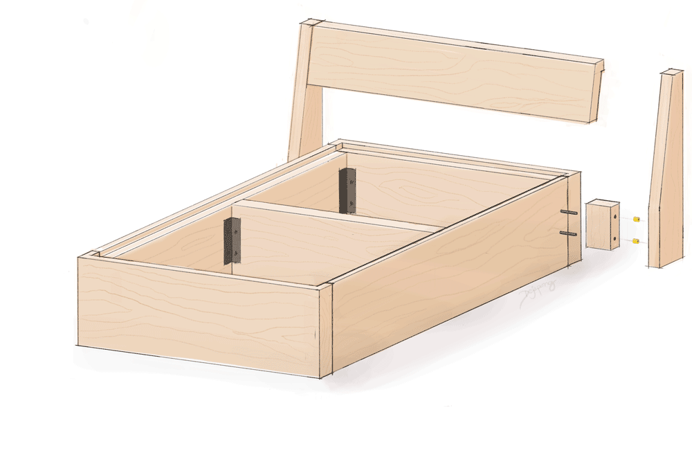 Hand-drawn sketch of headboard assembly