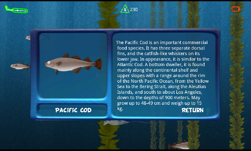Info screen for Pacific Cod